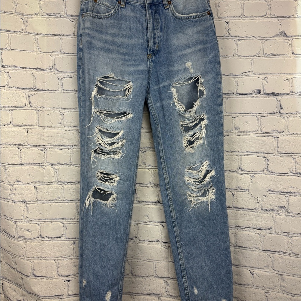 H&M Blue Boyfriend Jeans with Distressed Design